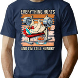 Hungry Chicken Bench Press Funny T-Shirt - Sarcastic Humor Graphic Tee - Navy