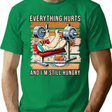 Hungry Chicken Bench Press Funny T-Shirt - Sarcastic Humor Graphic Tee - Green