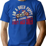 I Am A Biker Poppy Print Funny Gift For Cool Grandpas T-Shirt - Blue