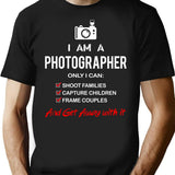 I Am A Photographer T-Shirt - Retro Graphic Tee for Men & Women - Black