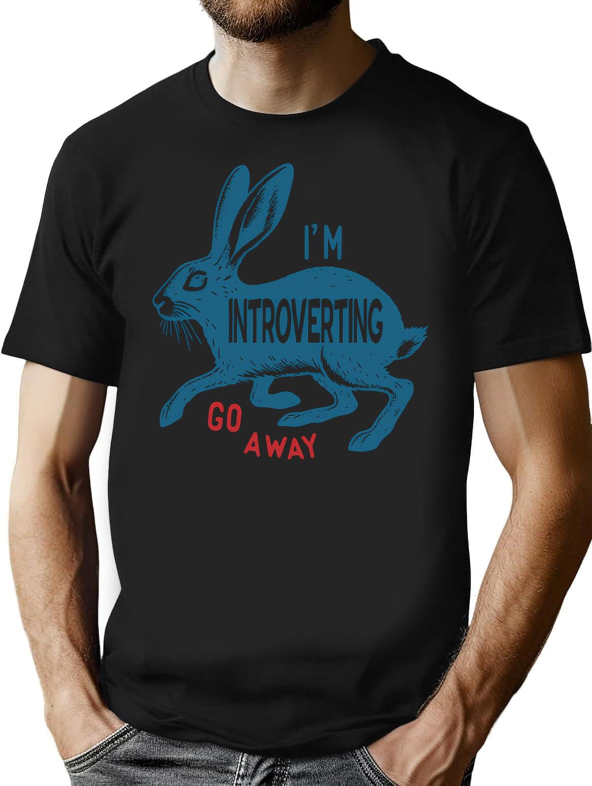 I Am Introverting Go Away Fun Retro Poster Vintage Cute Rabbit T-Shirt - Black