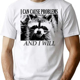 I Can Cause Problems Raccoon T-Shirt - Retro Graphic Tee for Men & Women - White