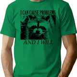 I Can Cause Problems Raccoon T-Shirt - Retro Graphic Tee for Men & Women - Green