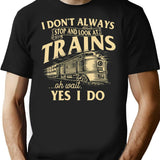 I Don't Always Stop And Look At Trains Trainspotter Railroad T-Shirt - Black