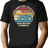 I Like Beer And Tractors Funny Distressed Vintage Farmer T-Shirt - Black