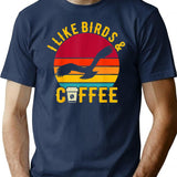 I Like Birds Coffee Funny Retro Vintage Birds Theme Lover T-Shirt - Navy