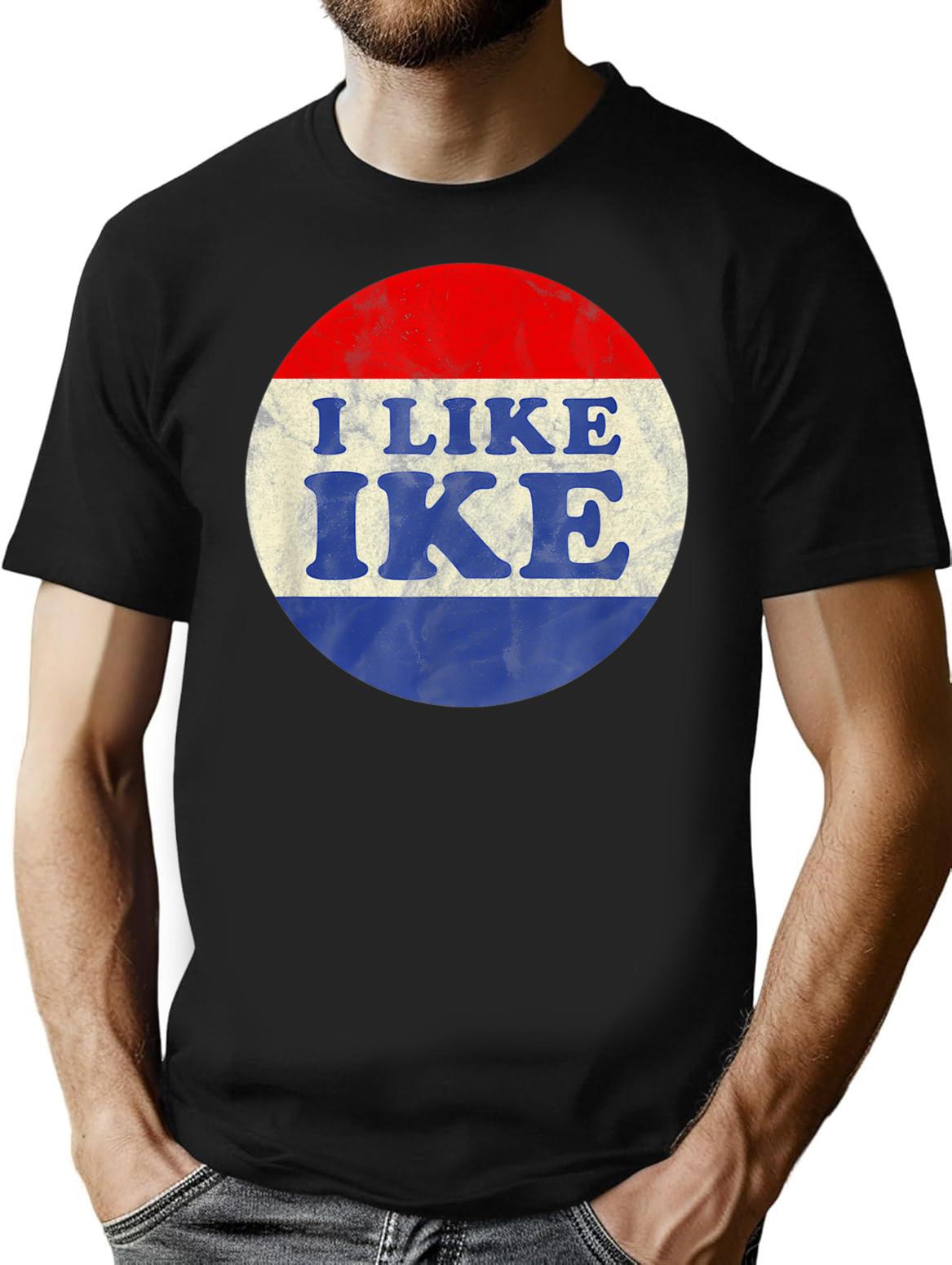 I Like Ike Political Button Vintage Distressed T-Shirt - Black