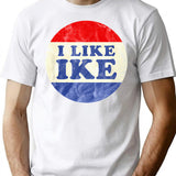 I Like Ike Political Button Vintage Distressed T-Shirt - White