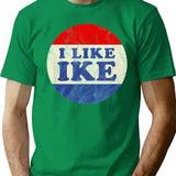 I Like Ike Political Button Vintage Distressed T-Shirt - Green