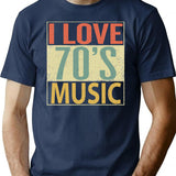 I Love 70's Music T-Shirt - Retro Graphic Tee for Men & Women - Navy