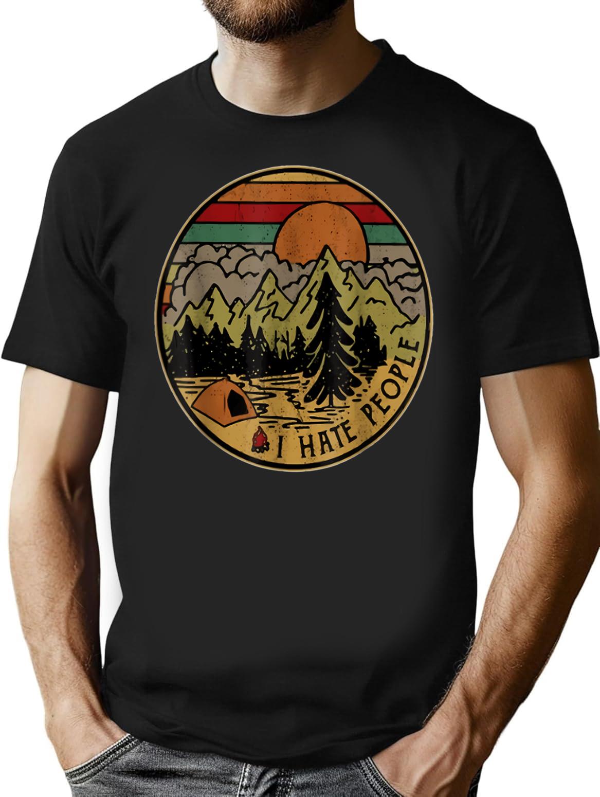 I Love Camping I Hate People Outdoors Funny Vintage T-Shirt - Black