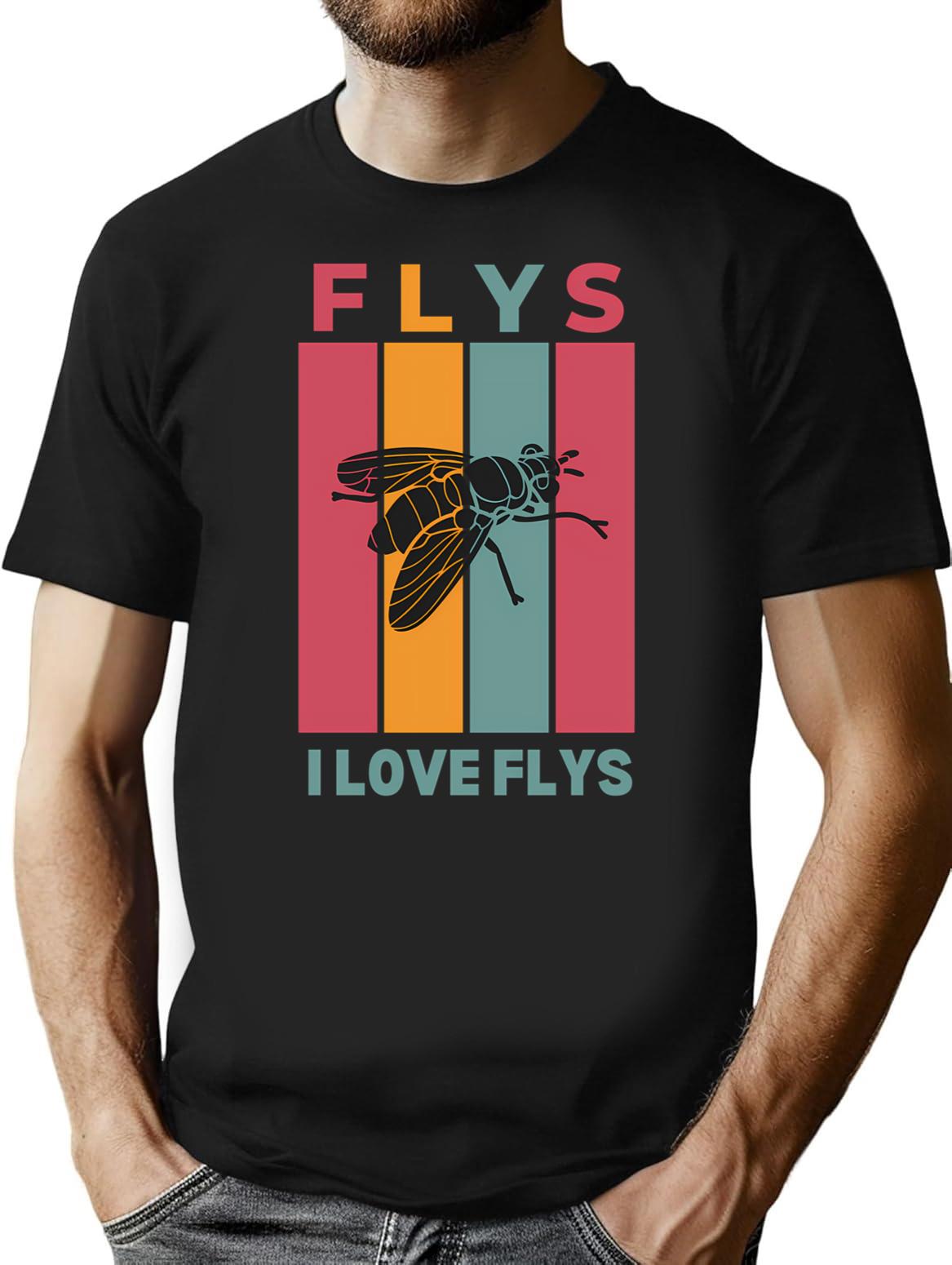 I Love Flys T-Shirt - Retro Graphic Tee for Men & Women - Black
