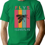 I Love Flys T-Shirt - Retro Graphic Tee for Men & Women - Green