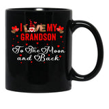 I Love My Grandson To The Moon And Back Black Coffee Mug - Black