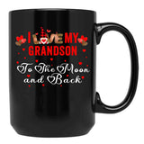 I Love My Grandson To The Moon And Back Black Coffee Mug - Black