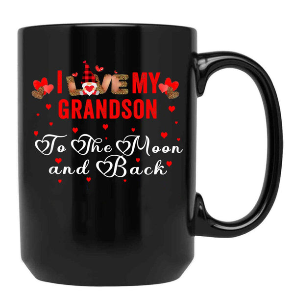 I Love My Grandson To The Moon And Back Black Coffee Mug - Black