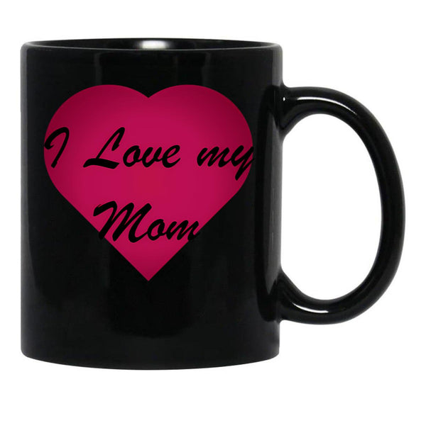 I Love My Mom Stickers Black Coffee Mug - Black