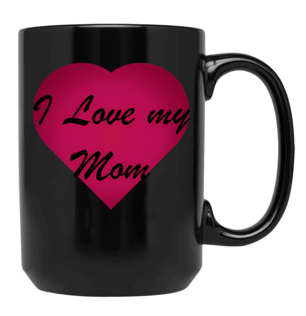 I Love My Mom Stickers Black Coffee Mug - Black