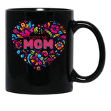 I Love My Mom Vintage Flowers Floral Print Wildflowers Folklore Graphic Black Coffee Mug - Black