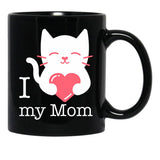 I Love My Mom With Heart And Cute Cat Black Coffee Mug - Black