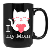 I Love My Mom With Heart And Cute Cat Black Coffee Mug - Black