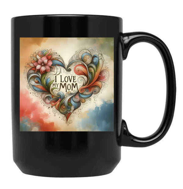 I Love My Mom (37) Black Coffee Mug - Black