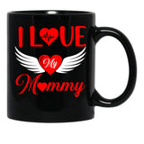 I Love My Mommy 2022 Red Heart With Wings Black Coffee Mug - Black