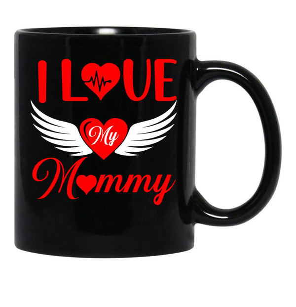 I Love My Mommy 2022 Red Heart With Wings Black Coffee Mug - Black