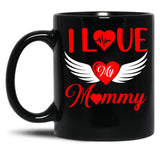 I Love My Mommy 2022 Red Heart With Wings Black Coffee Mug