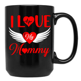 I Love My Mommy 2022 Red Heart With Wings Black Coffee Mug - Black