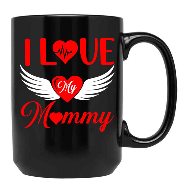 I Love My Mommy 2022 Red Heart With Wings Black Coffee Mug - Black