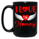 I Love My Mommy 2022 Red Heart With Wings Black Coffee Mug