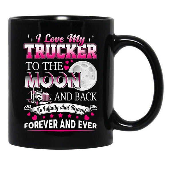 I Love My Trucker Black Coffee Mug - Black