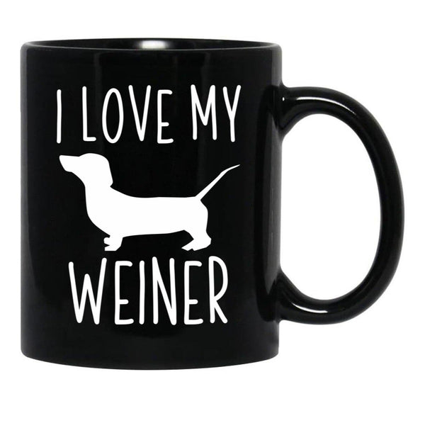 I Love My Weiner Black Coffee Mug - Black
