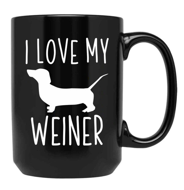 I Love My Weiner Black Coffee Mug - Black