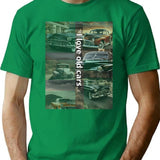 I Love Old Cars T-Shirt - Retro Graphic Tee for Men & Women - Green