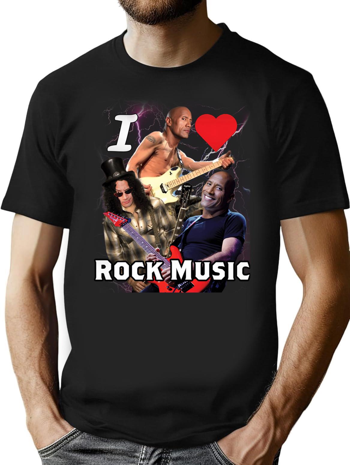 I Love Rock Music Shirt T-Shirt - Retro Graphic Tee for Men & Women - Black