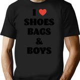 I Love Shoes Bags Boys T-Shirt - Retro Graphic Tee for Men & Women - Black