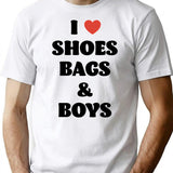 I Love Shoes Bags Boys T-Shirt - Retro Graphic Tee for Men & Women - White