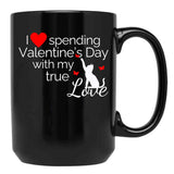 I Love Spending Valentine'S Day With My True Love Cat Black Coffee Mug - Black