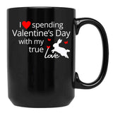 I Love Spending Valentine'S Day With My True Love Rabbit Black Coffee Mug - Black