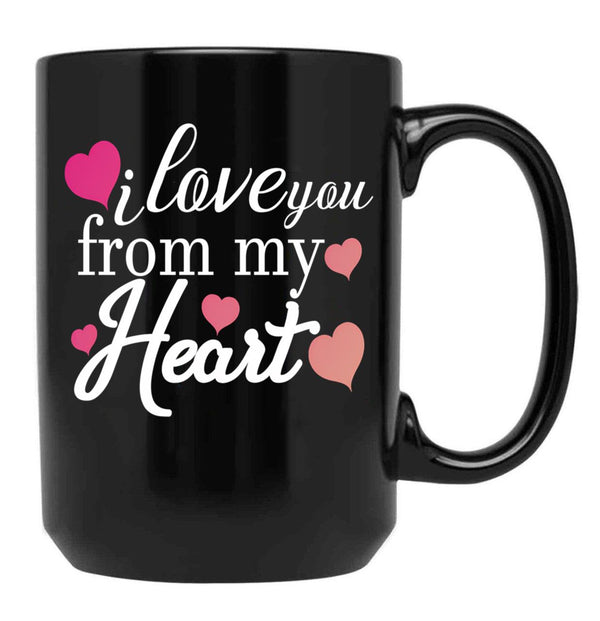 I Love You From My Heart Couples Valentines Day Mugs Black Coffee Mug - Black