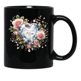 I Love You Mom Elegant Diamond Heart Roses Design Black Coffee Mug - Black