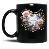 I Love You Mom Elegant Diamond Heart Roses Design Black Coffee Mug