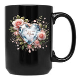 I Love You Mom Elegant Diamond Heart Roses Design Black Coffee Mug - Black