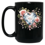 I Love You Mom Elegant Diamond Heart Roses Design Black Coffee Mug