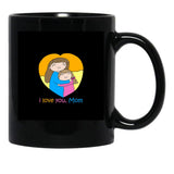 I Love You Mom - Mom And Daughter Hugging Cute Funny Drawing Black Coffee Mug - Black