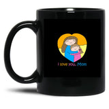 I Love You Mom - Mom And Daughter Hugging Cute Funny Drawing Black Coffee Mug