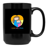 I Love You Mom - Mom And Daughter Hugging Cute Funny Drawing Black Coffee Mug - Black