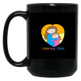 I Love You Mom - Mom And Daughter Hugging Cute Funny Drawing Black Coffee Mug